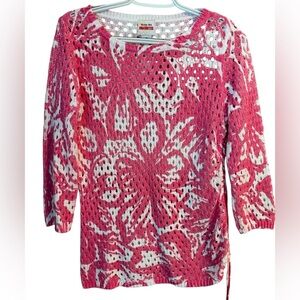 🌹Ruby Rd. Favorites Pink and White Floral Knit Sweater